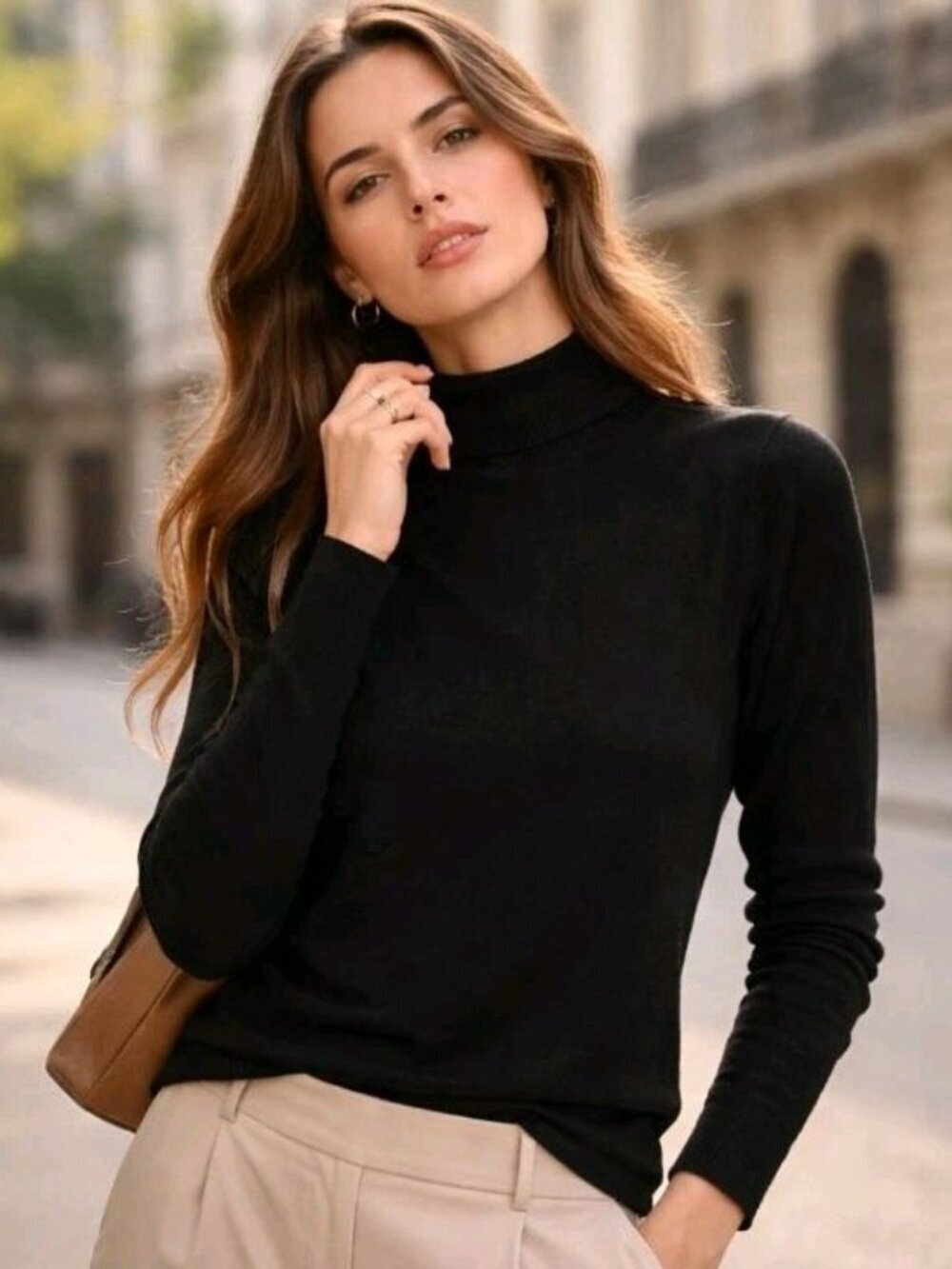 WinterSilks Black Silk Blend Mock Neck Sweater Women L Lightweight Luxe Knit